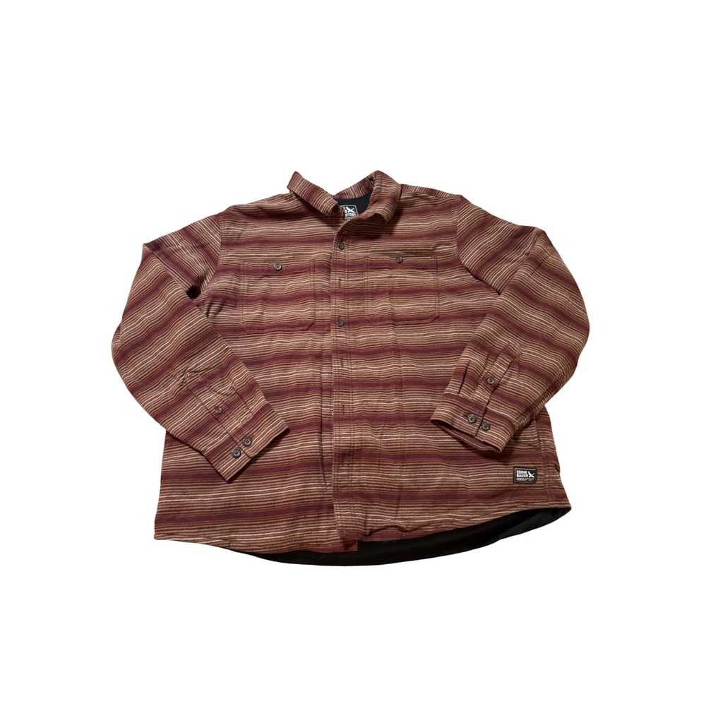 Eddie Bauer Shacket Size 2XL Fleece Lined Flannel Shirt Jacket Maroon Tan Pocket
